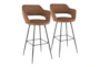 Marta Black Metal and Brown Faux Leather Bar Stool Set Of 2 - Signature