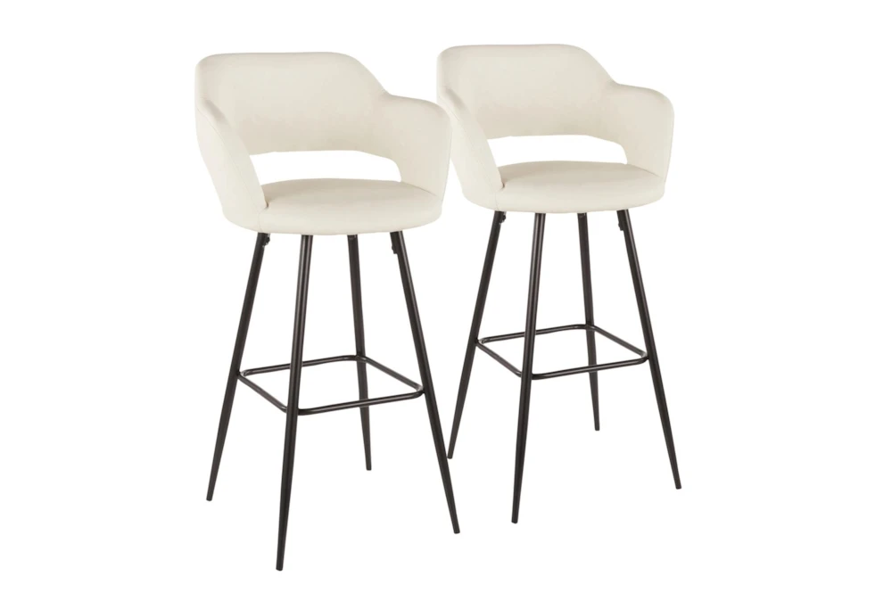 Marta Black Metal and Cream Faux Leather Bar Stool Set Of 2