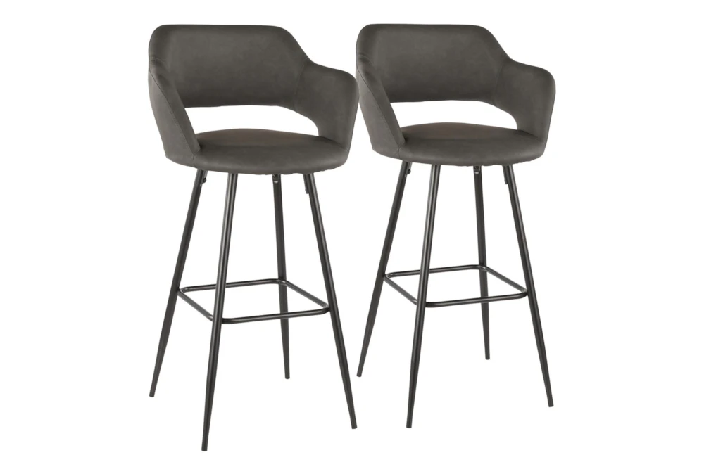 Marta Black Metal and Grey Faux Leather Barstool Set Of 2