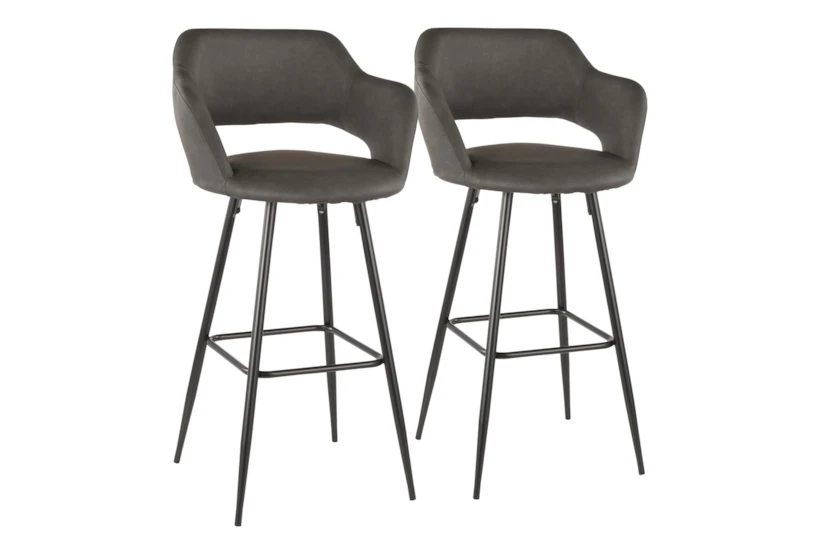 Marta Black Metal and Grey Faux Leather Barstool Set Of 2 - 360