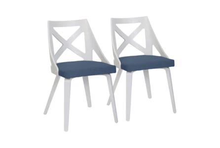 Ashton White Textured Wood and Blue Fabric Dining Chair Set Of 2