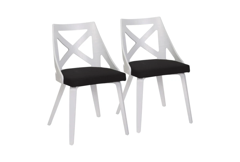 Harlon White Textured Wood and Charcoal Fabric Dining Chair Set Of 2