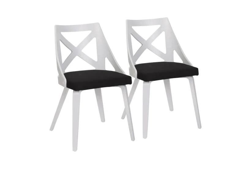 Harlon White Textured Wood and Charcoal Fabric Dining Chair Set Of 2 - 360
