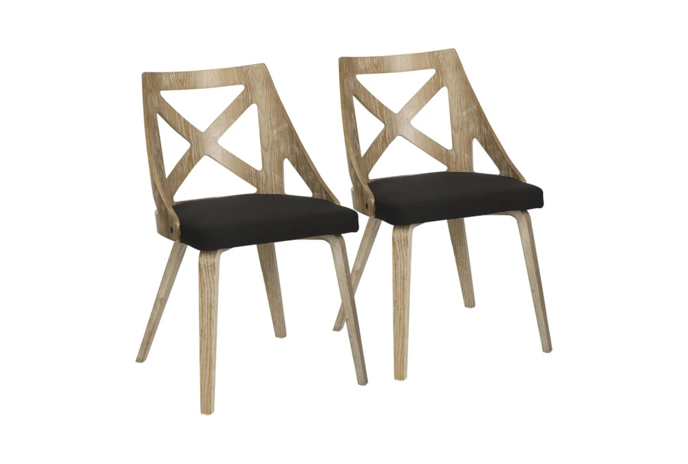 Harlon White Washed Wood and Charcoal Fabric Dining Chair Set Of 2