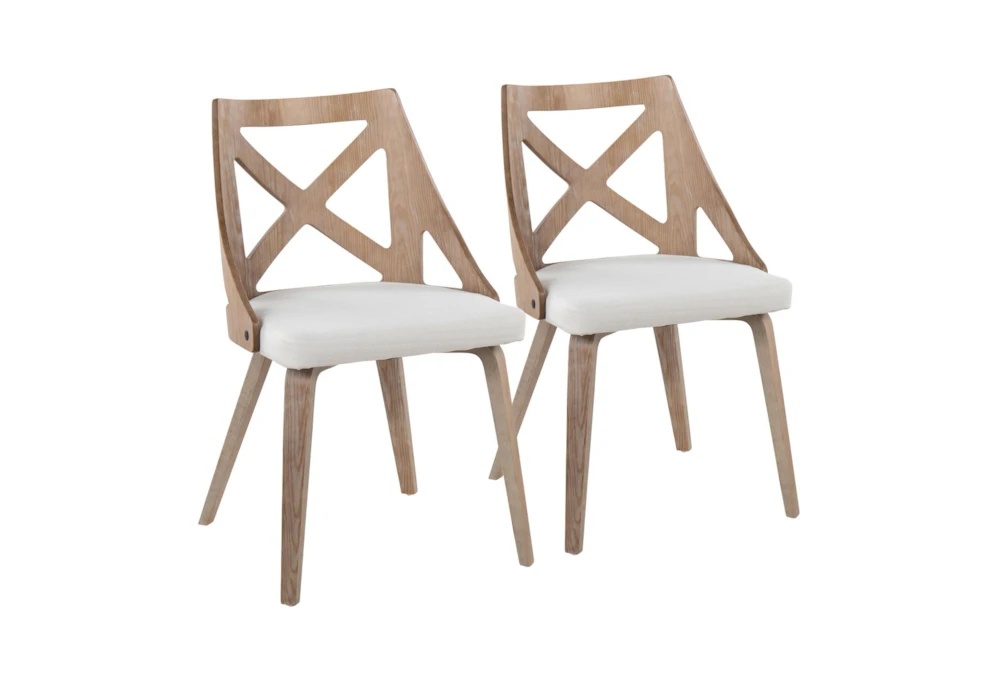 Harlon White Washed Wood and Cream Fabric Dining Chair Set Of 2