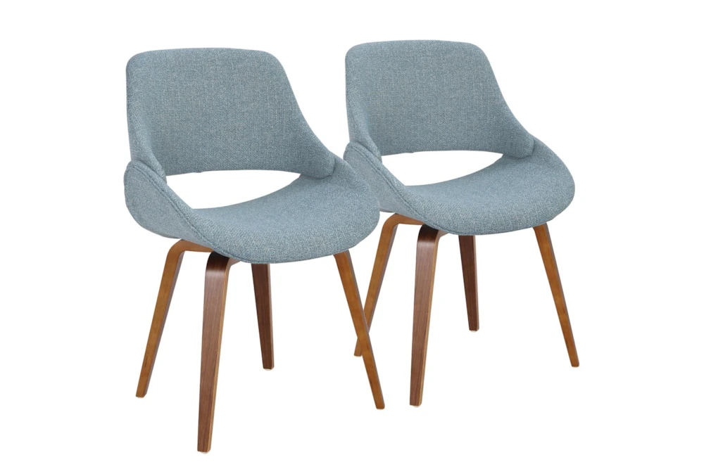 Rizzi Walnut and Blue Fabric Dining Chair Set Of 2