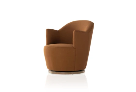 Rust Fabric + Parawood Base Swivel Accent Chair