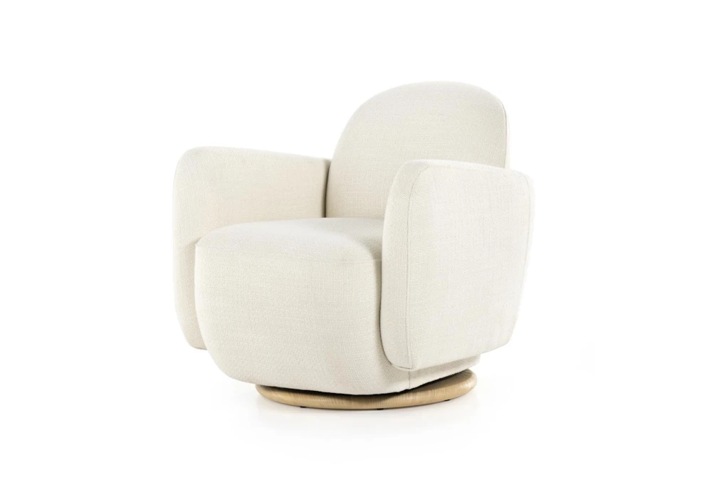 White Performance Fabric + Ash Swivel Base Accent Chair