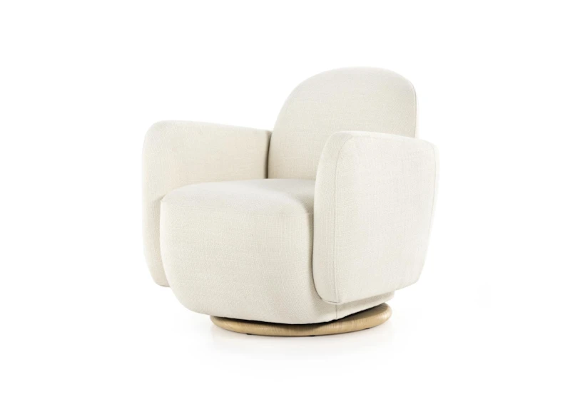 White Performance Fabric + Ash Swivel Base Accent Chair - 360