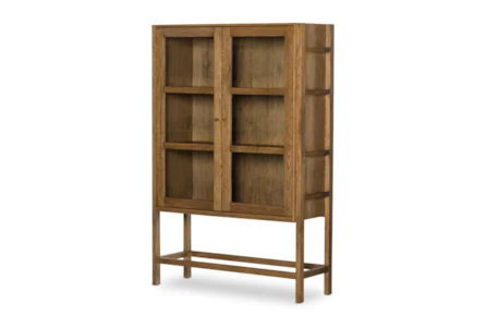 Tawny Oak Glass Door Cabinet On Stand - Main