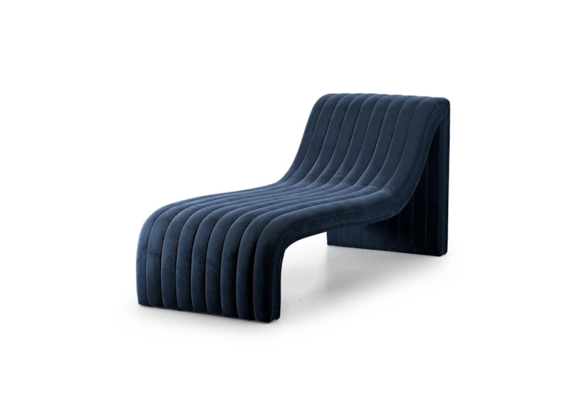 Navy Velvet Channel Tufted Chaise Lounge - 360