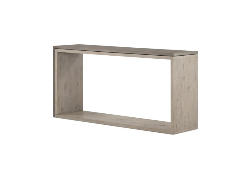 Oak Veneer + Faux Concrete Asymmetrical Console Table - 360