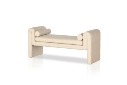 Cream Performance Fabric Folded Style Upholstered Bench With Bolster Pillows - Main