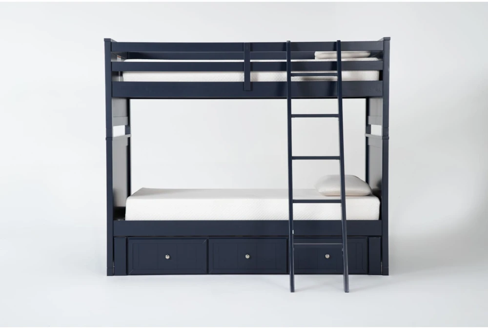 Luca Blue Twin Over Twin Wood Bunk Bed With 3-Drawer Storage Unit