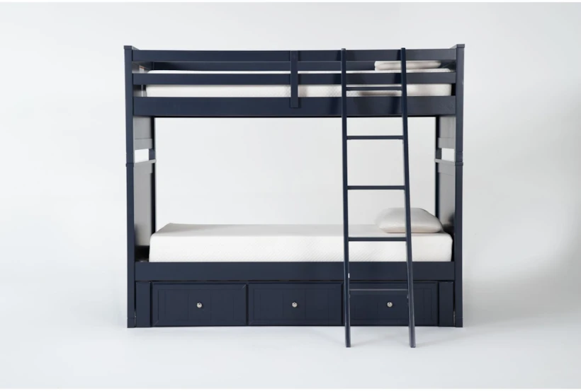 Luca Blue Twin Over Twin Wood Bunk Bed With 3-Drawer Storage Unit - 360
