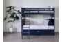 Luca Blue Twin Over Twin Wood Bunk Bed With 3-Drawer Storage Unit - Room