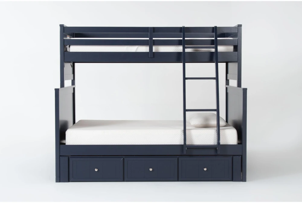 Luca Blue Twin Over Full Wood Bunk Bed With 3-Drawer Storage Unit
