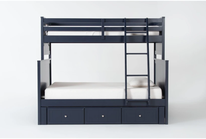 Luca Blue Twin Over Full Wood Bunk Bed With 3-Drawer Storage Unit - 360