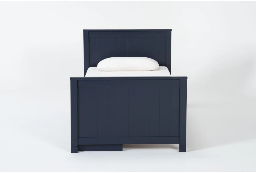 Luca Blue Full Wood Panel Bed With Single 3-Drawer Storage Unit - 360