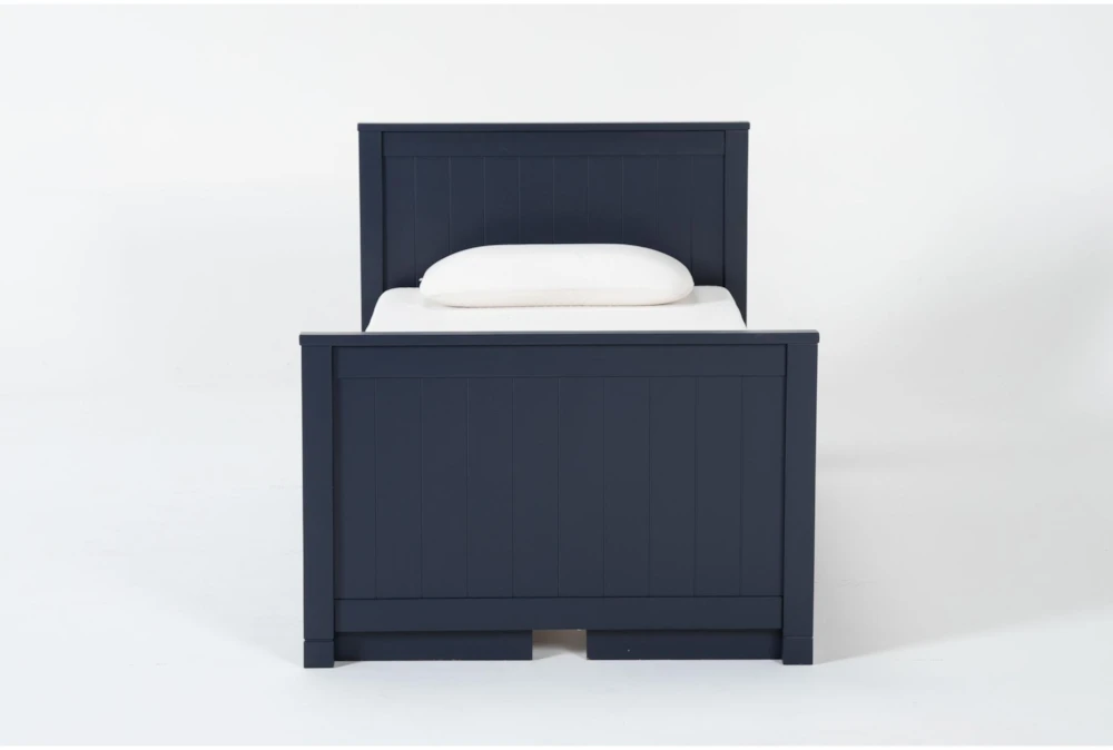 Luca Blue Full Wood Panel Bed With Double 3-Drawer Storage Unit