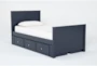 Luca Blue Twin Wood Panel Bed With Double 3-Drawer Storage Unit - Signature