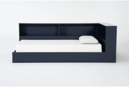 Luca Blue Twin Wood Corner Bookcase Bed - Main