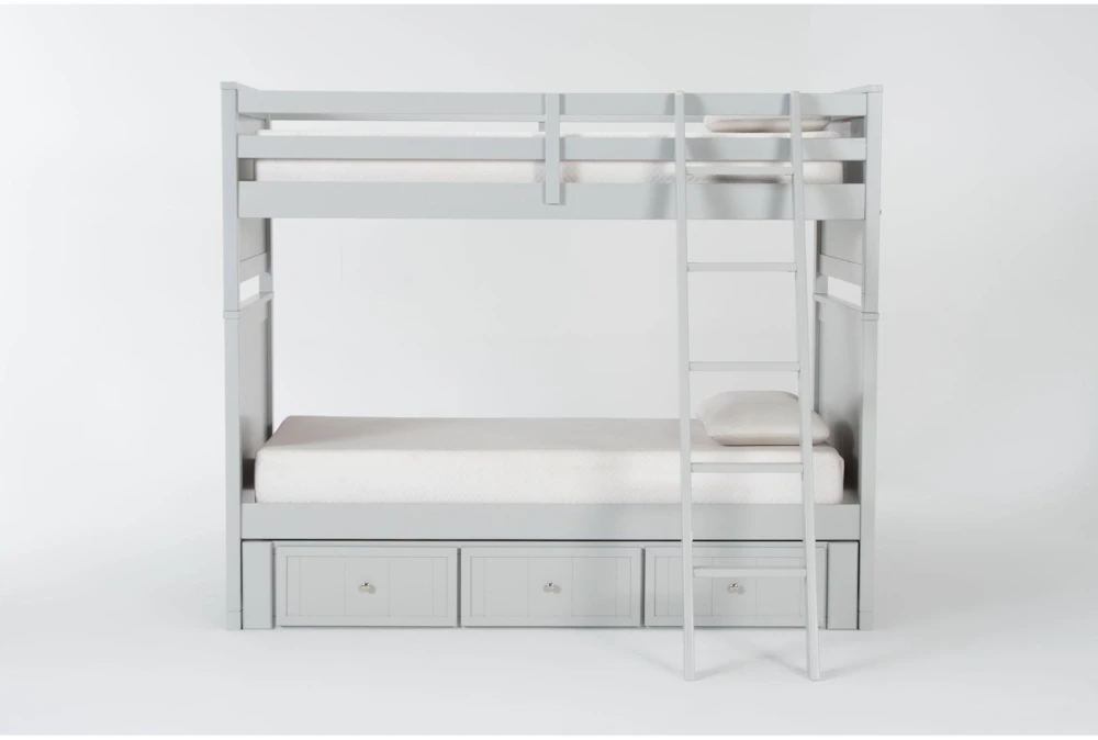 Luca Grey Twin Over Twin Wood Bunk Bed With 3-Drawer Storage Unit