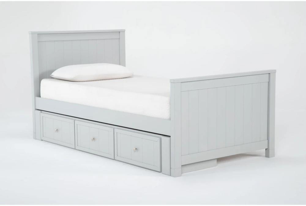 Luca Grey Twin Wood Panel Bed With Single 3-Drawer Storage Unit