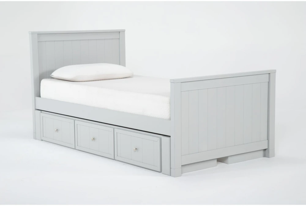 Luca Grey Twin Wood Panel Bed With Double 3-Drawer Storage Unit