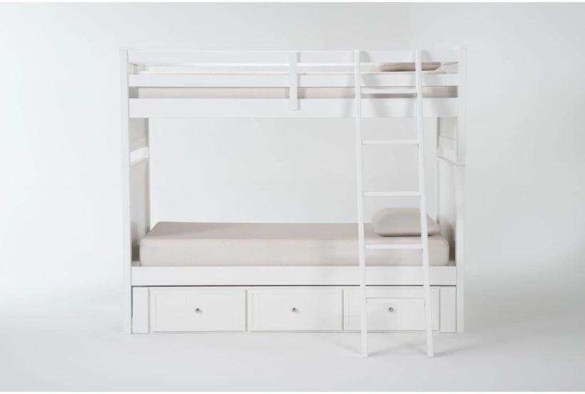 Luca White Twin Over Twin Wood Bunk Bed With 3-Drawer Storage Unit - 360
