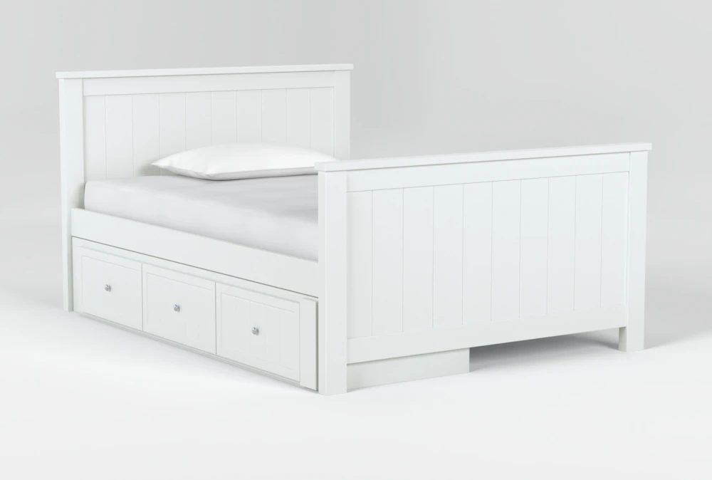 Luca White Full Wood Panel Bed With Single 3-Drawer Storage Unit