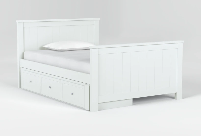 Luca White Full Wood Panel Bed With Single 3-Drawer Storage Unit - 360