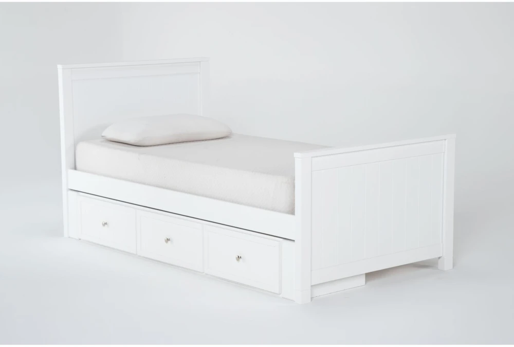 Luca White Twin Wood Panel Bed With Single 3-Drawer Storage Unit