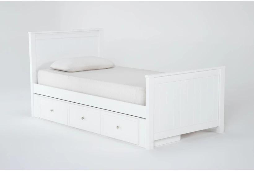 Luca White Twin Wood Panel Bed With Single 3-Drawer Storage Unit - 360