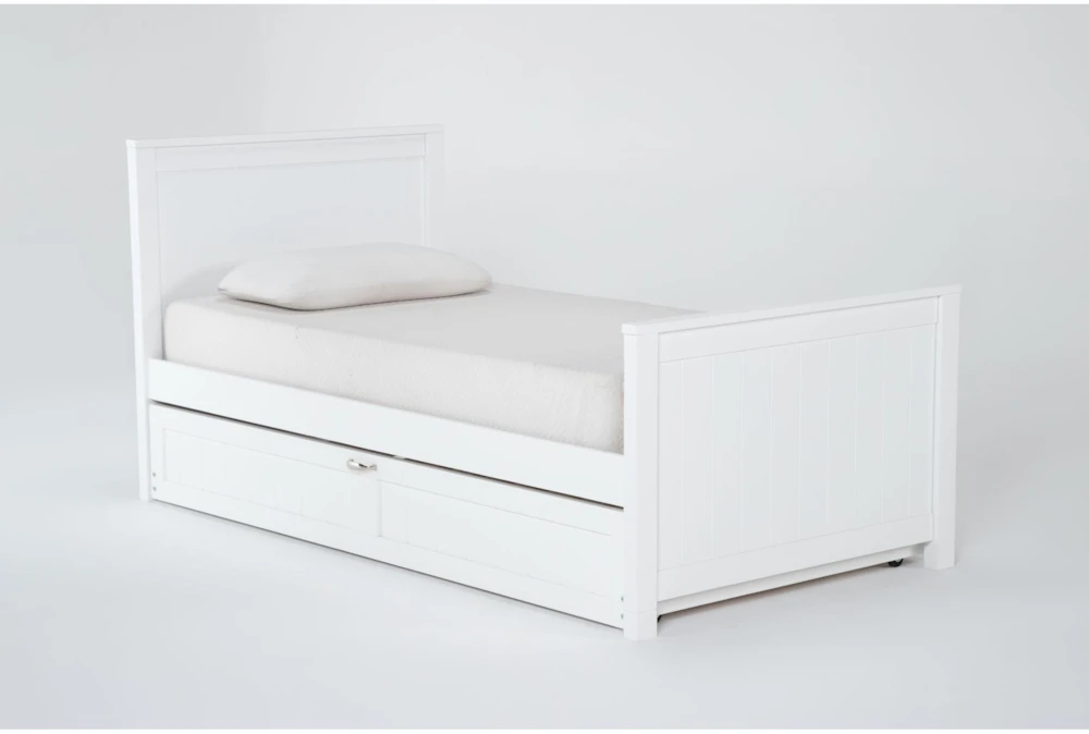 Luca White Twin Wood Panel Bed With Trundle