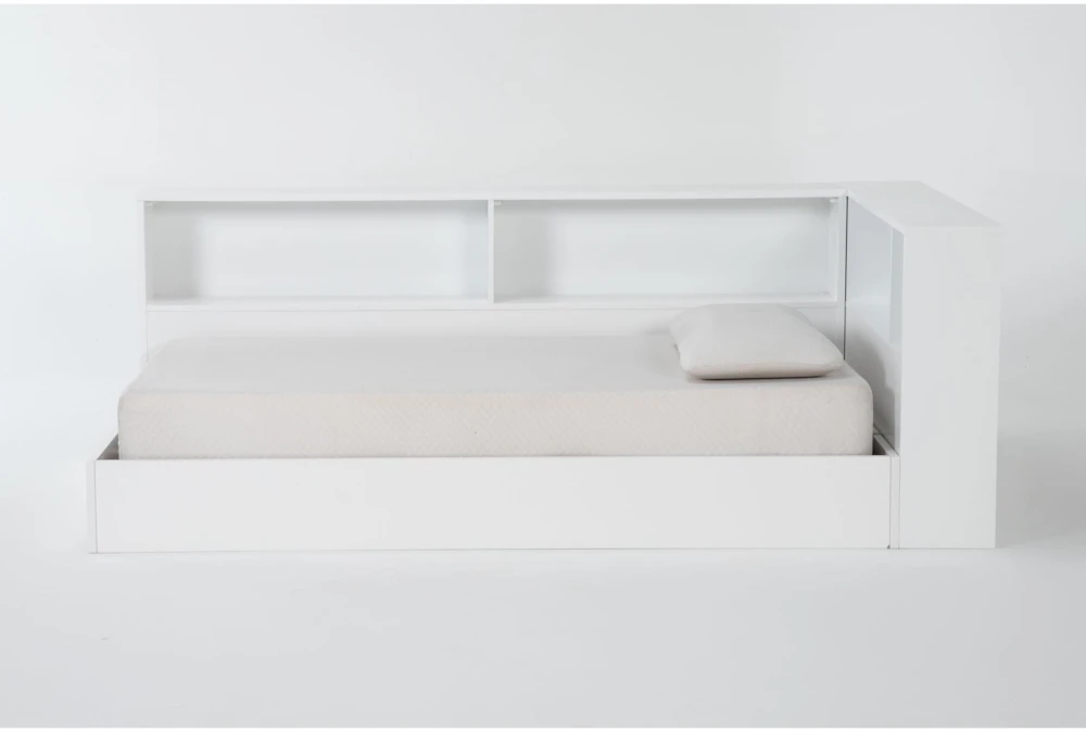 Luca White Twin Wood Corner Bookcase Bed