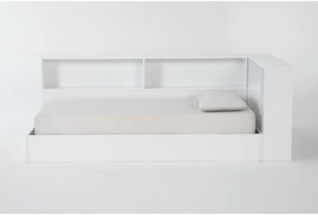 Luca White Twin Wood Corner Bookcase Bed - Main
