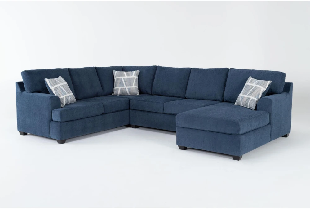 Colby Navy 128" 3 Piece Sectional with Left Arm Facing Tux & Right Arm Facing Chaise