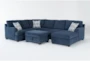 Colby Navy 128" 3 Piece Sectional with Left Arm Facing Tux & Right Arm Facing Chaise & Storage Ottoman - Signature