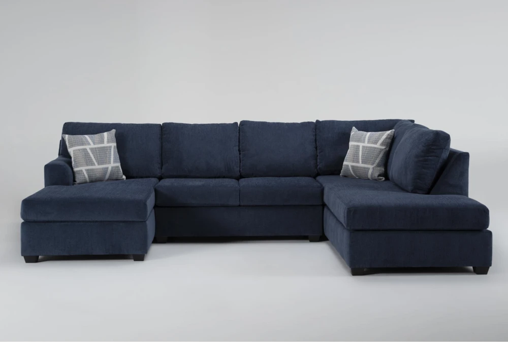 Colby Navy 128" 3 Piece Sectional with Left Arm Facing Chaise & Right Arm Facing Corner Chaise