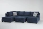 Colby Navy 128" 3 Piece Sectional with Right Arm Facing Chaise & Left Arm Facing Corner Chaise & Storage Ottoman - Side