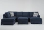 Colby Navy 128" 3 Piece Sectional with Right Arm Facing Chaise & Left Arm Facing Corner Chaise & Storage Ottoman - Signature