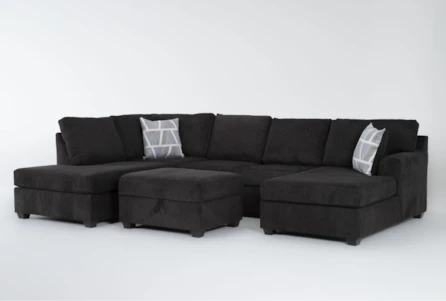 Colby Smoke 128" 3 Piece Sectional with Right Arm Facing Chaise & Left Arm Facing Corner Chaise & Storage Ottoman