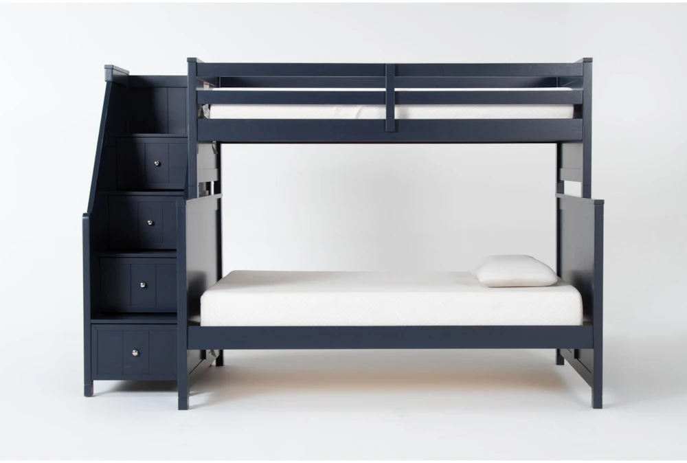 Luca Blue Twin Over Full Wood Bunk Bed With Stairway