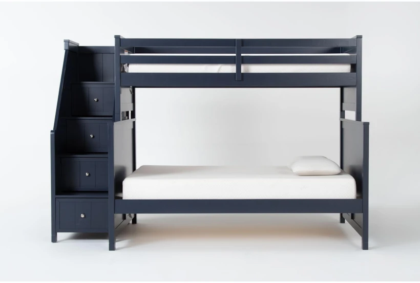 Luca Blue Twin Over Full Wood Bunk Bed With Stairway - 360
