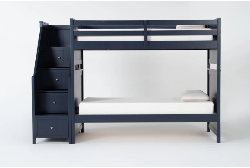 Luca Blue Full Over Full Bunk Bed With Stairway - 360
