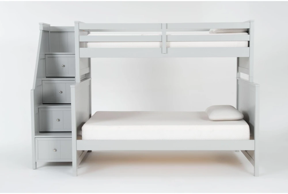 Luca Grey Twin Over Full Wood Bunk Bed With Stairway