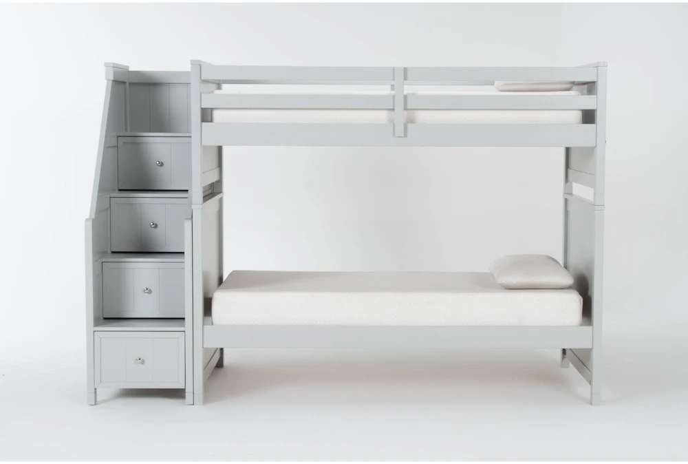 Luca Grey Full Over Full Wood Bunk Bed With Stairway
