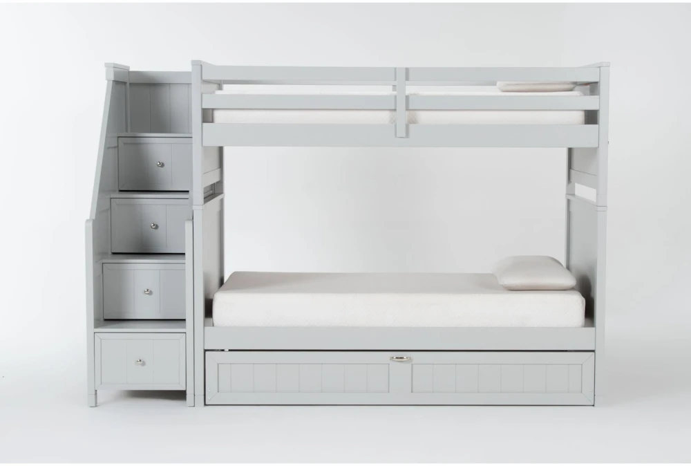 Luca Grey Full Over Full Wood Bunk Bed With Stairway & Trundle