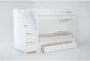Luca White Twin Over Twin Wood Bunk Bed With Stairway & 3-Drawer Storage Unit - Side